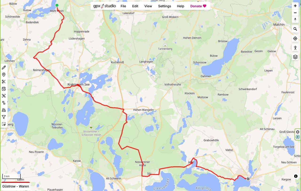 Güstrow - Waren, 71 km.